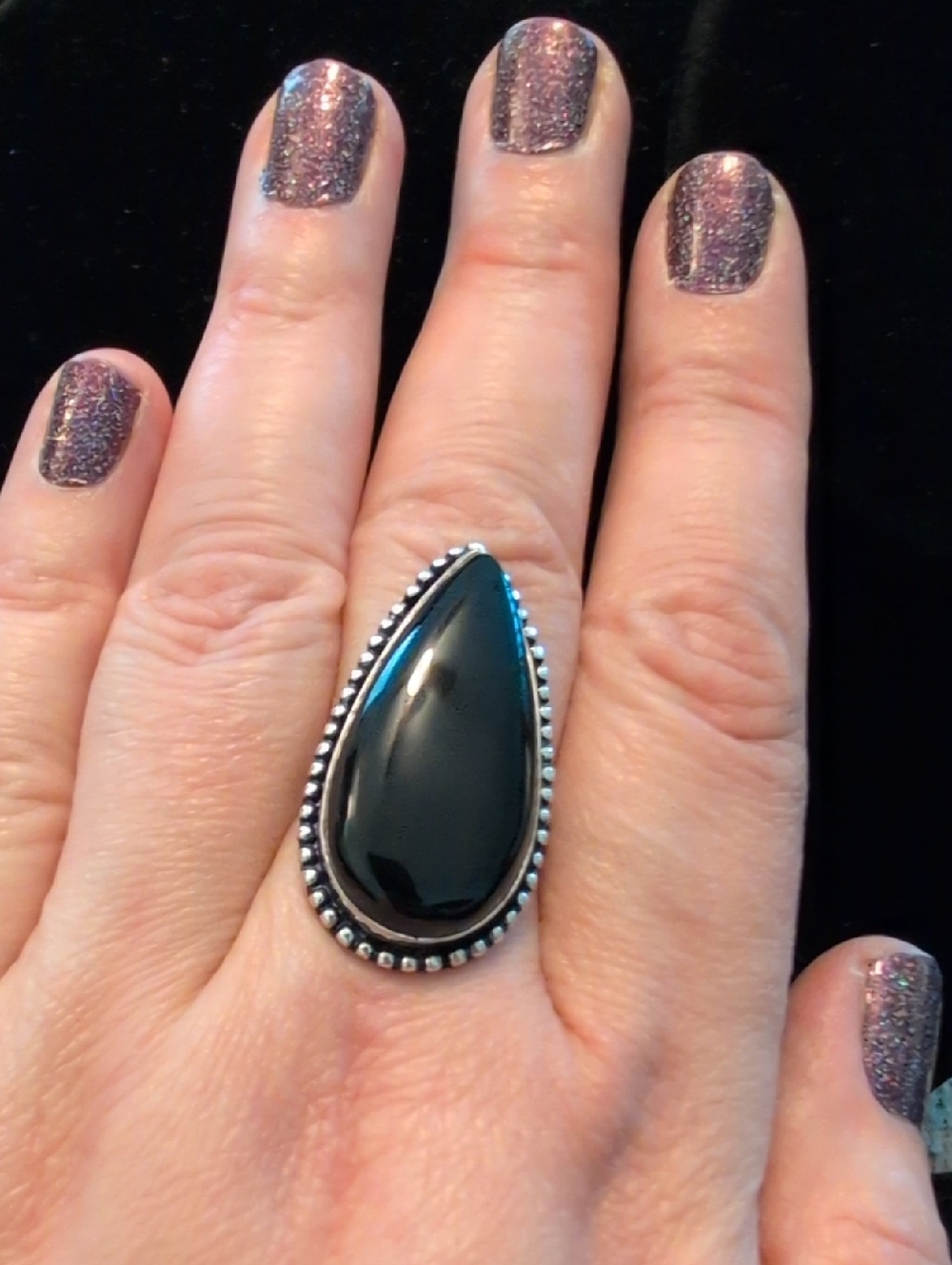 Ring With Teardrop Shaped Black Onyx